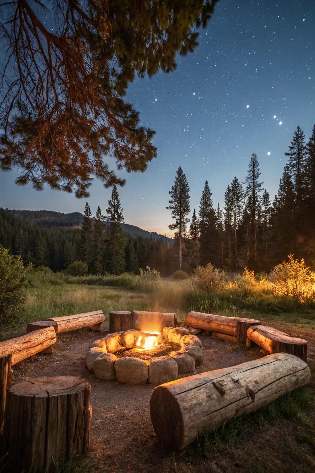Rustic log seats offer a unique, natural touch.