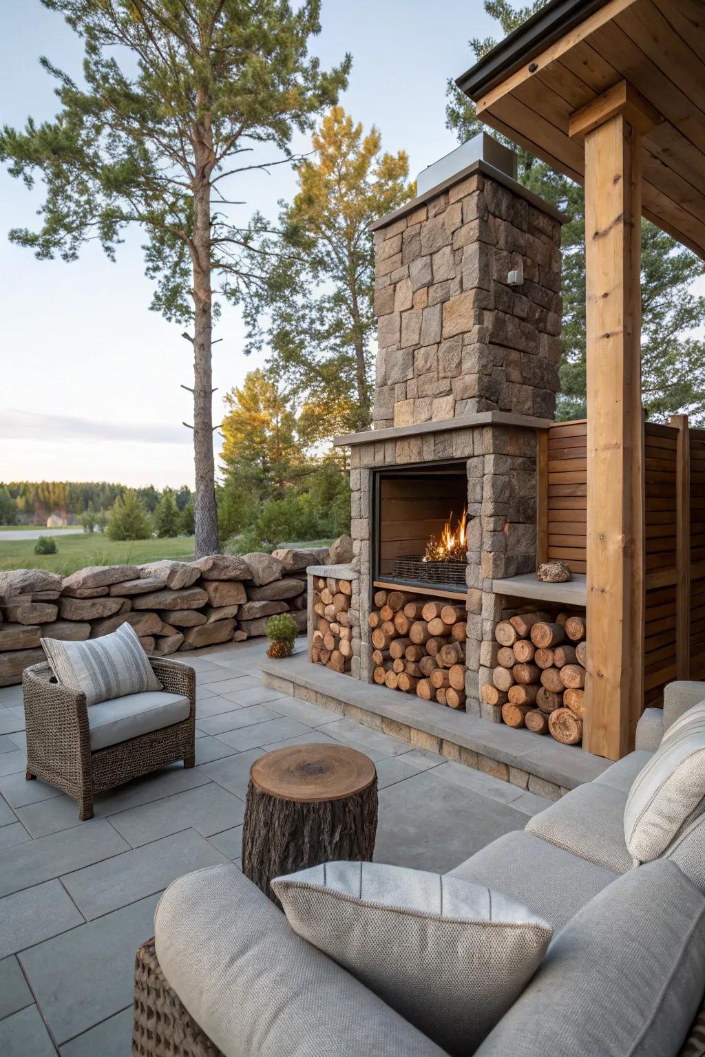 Built-in log storage combines functionality with style.