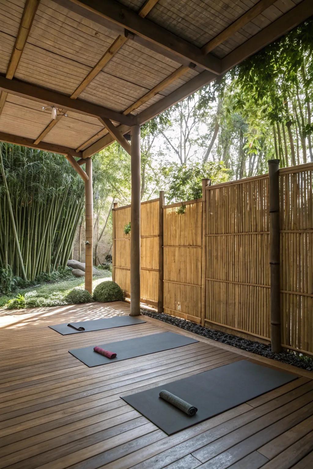 Privacy screens ensure a peaceful and intimate yoga session.