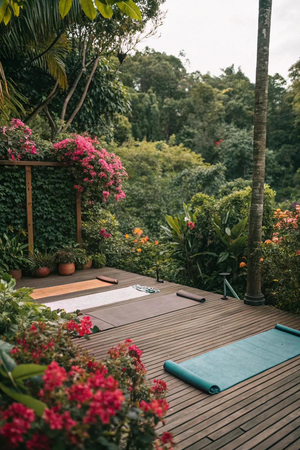 A yoga deck embraced by nature offers a refreshing and calming practice environment.