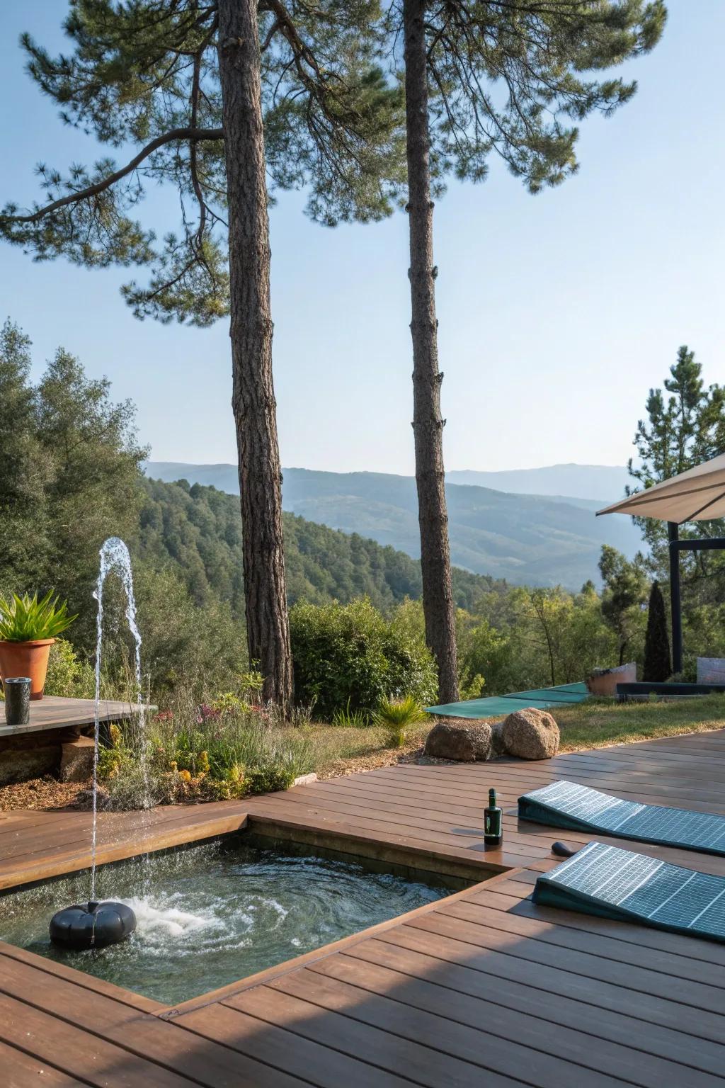 A water feature adds a soothing auditory element to your yoga space.