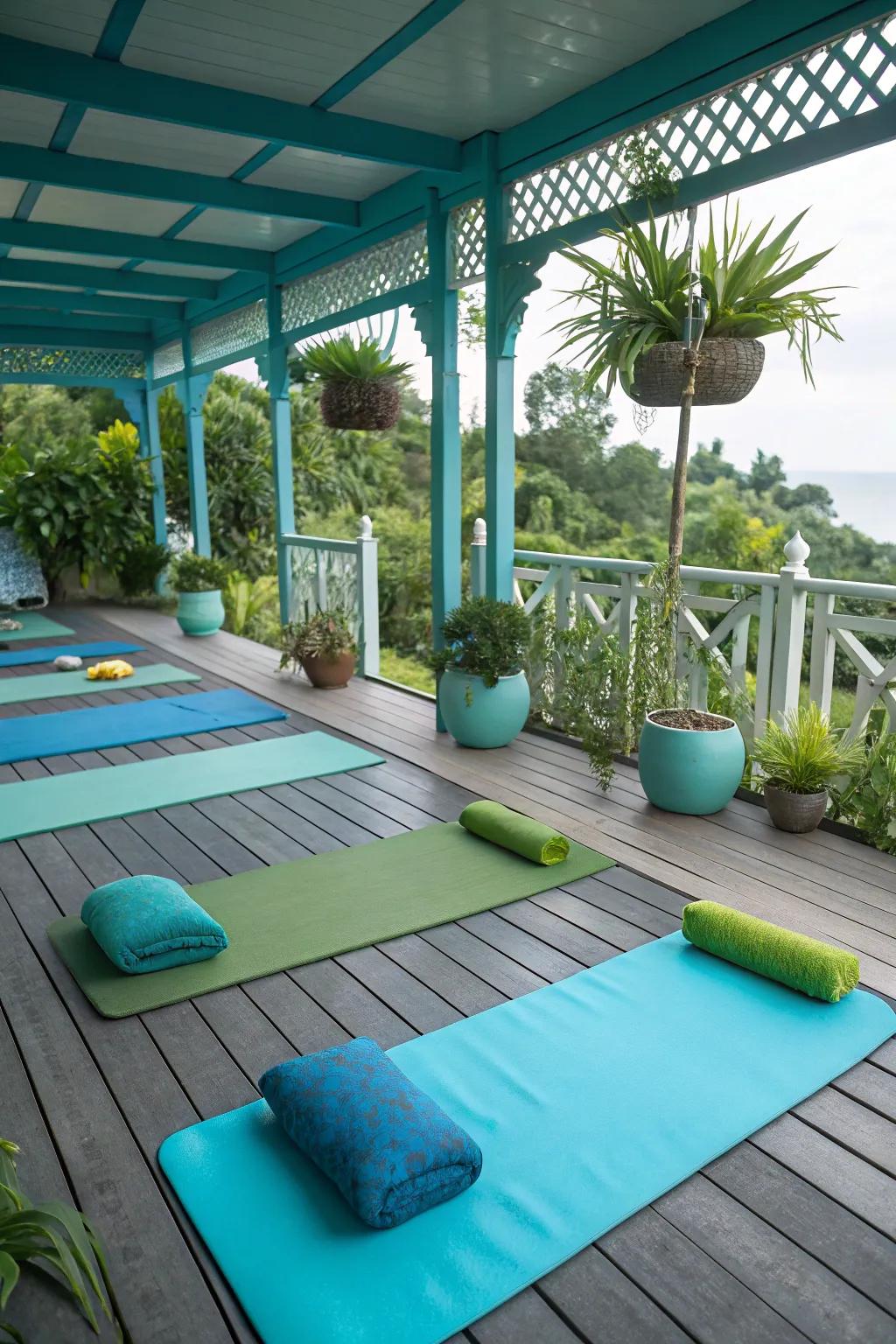 Cool colors infuse your yoga deck with a calming and serene vibe.