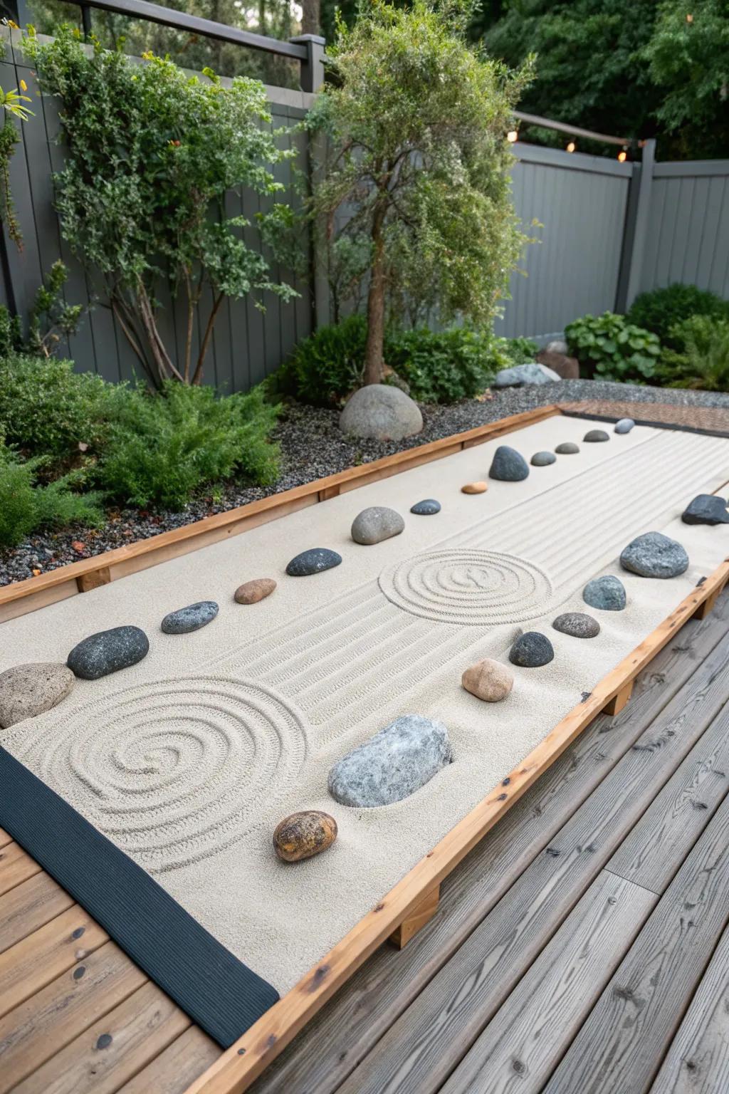 A Zen-inspired rock garden adds a tranquil focal point to your yoga space.