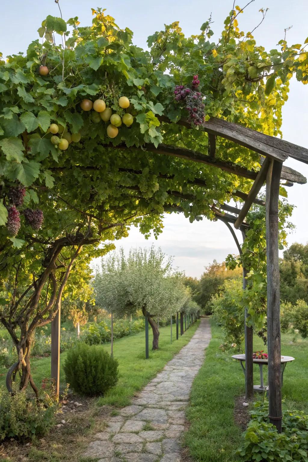 Arbors and trellises provide support and visual appeal.
