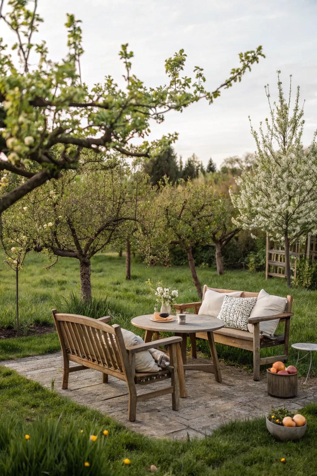 A garden nook for relaxation amid the greenery.