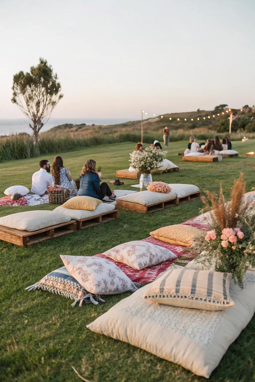 Picnic-style seating is perfect for a relaxed and intimate setting.