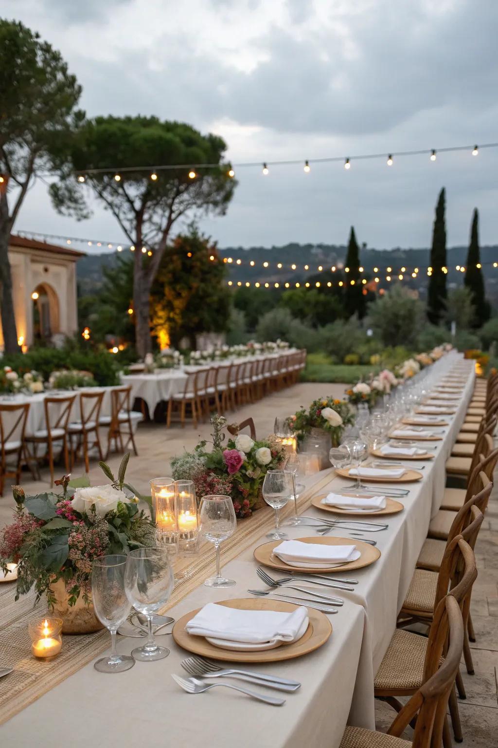 Long tables create a communal and festive atmosphere.