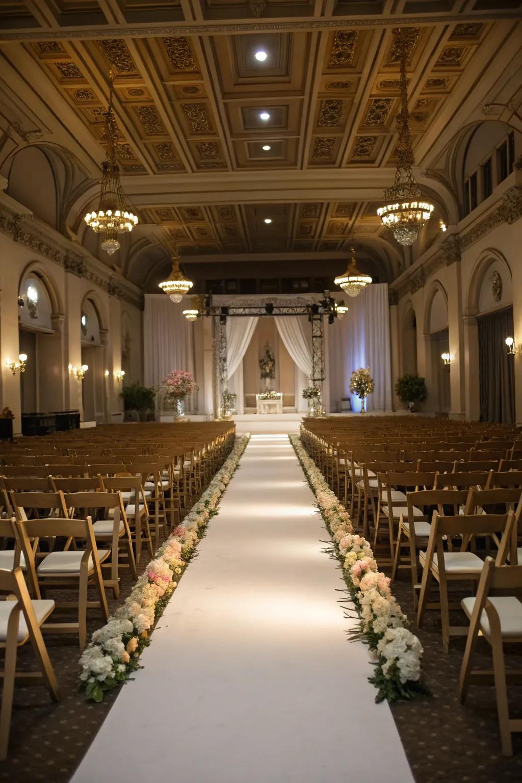 Runway-style seating highlights a grand entrance.