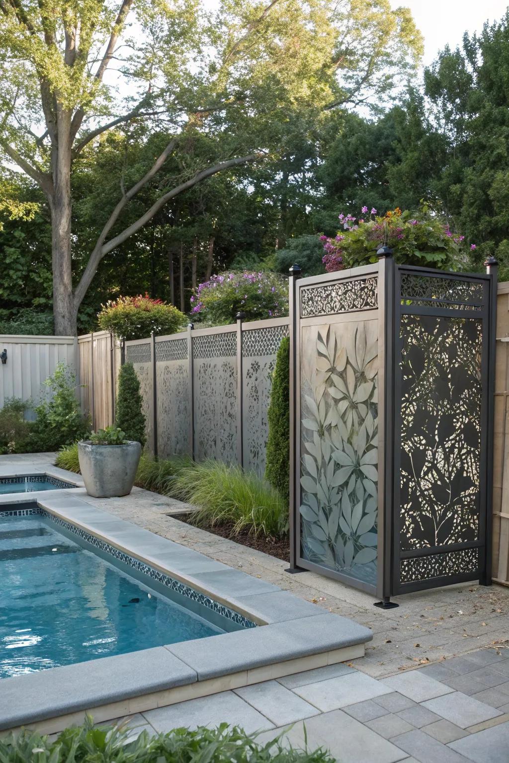 Artistic panels offer a creative and unique way to hide pool equipment.