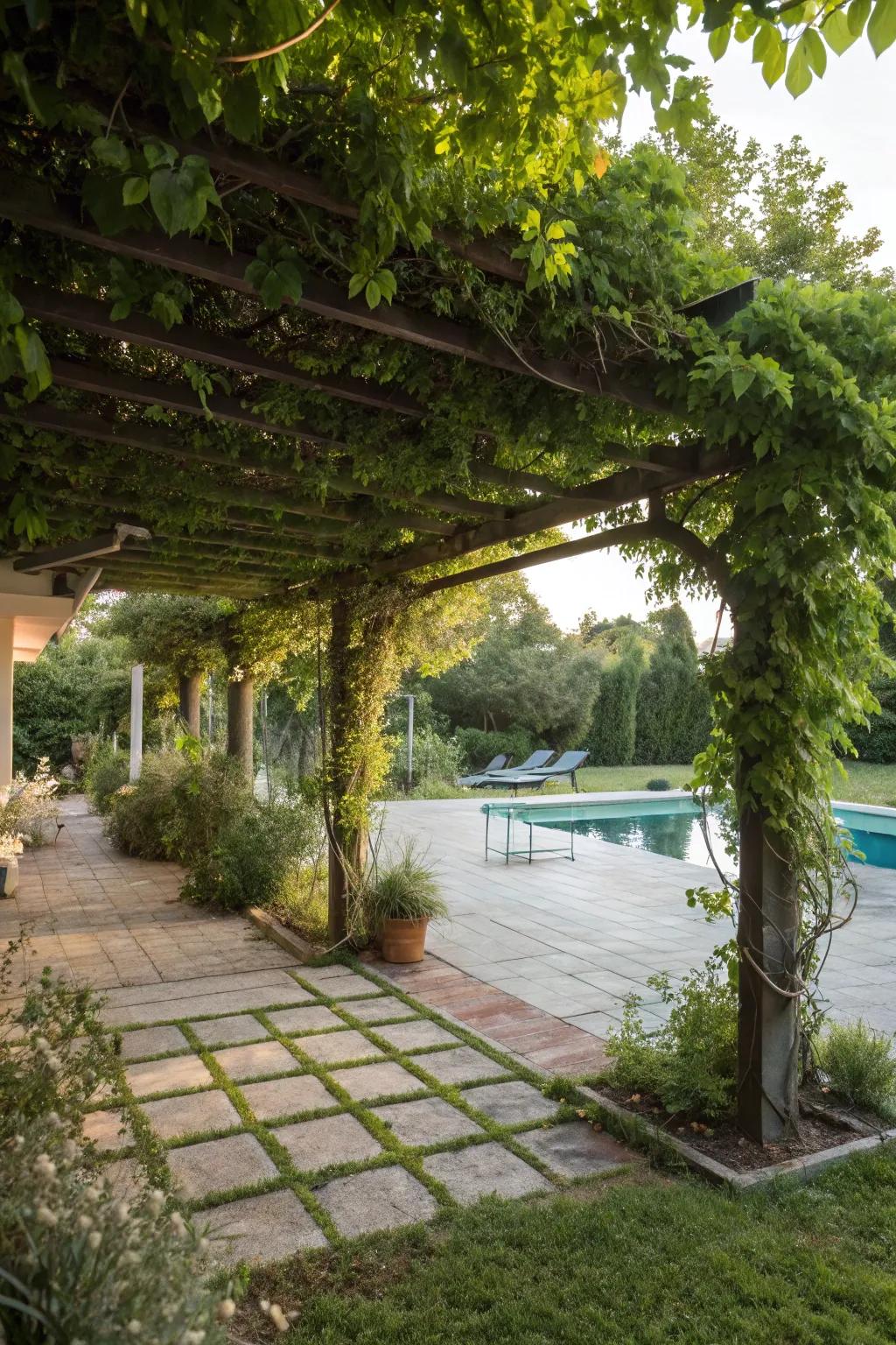 A pergola adds elegance and practicality, turning pool equipment into a backyard feature.
