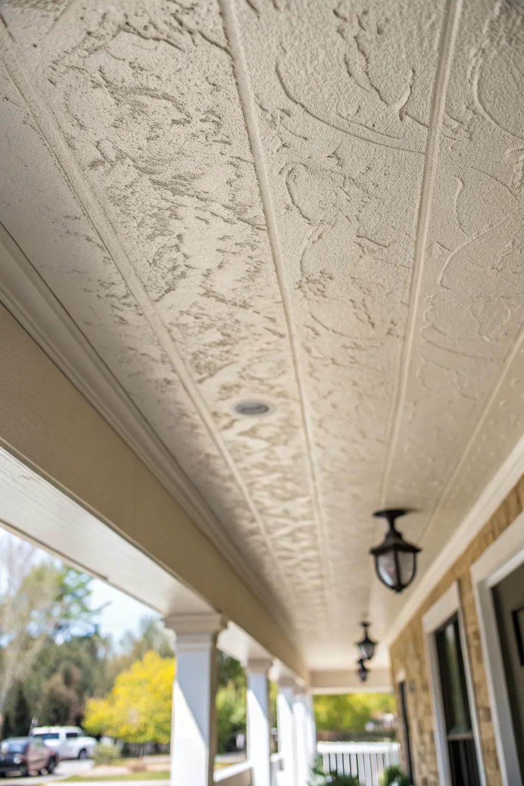 Stucco ceilings offer texture and versatile color options.
