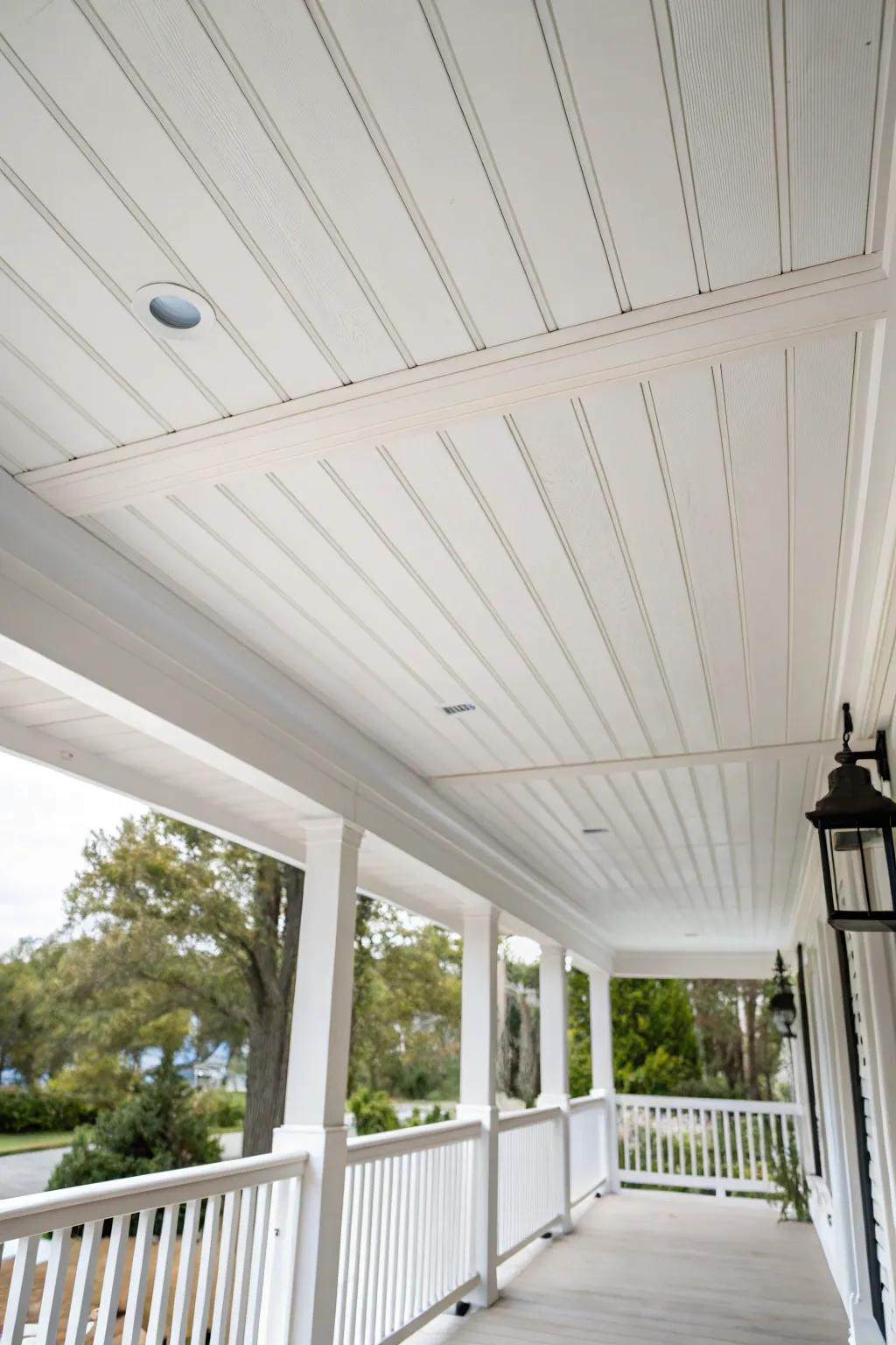 Whitewash creates a clean and airy porch ceiling.