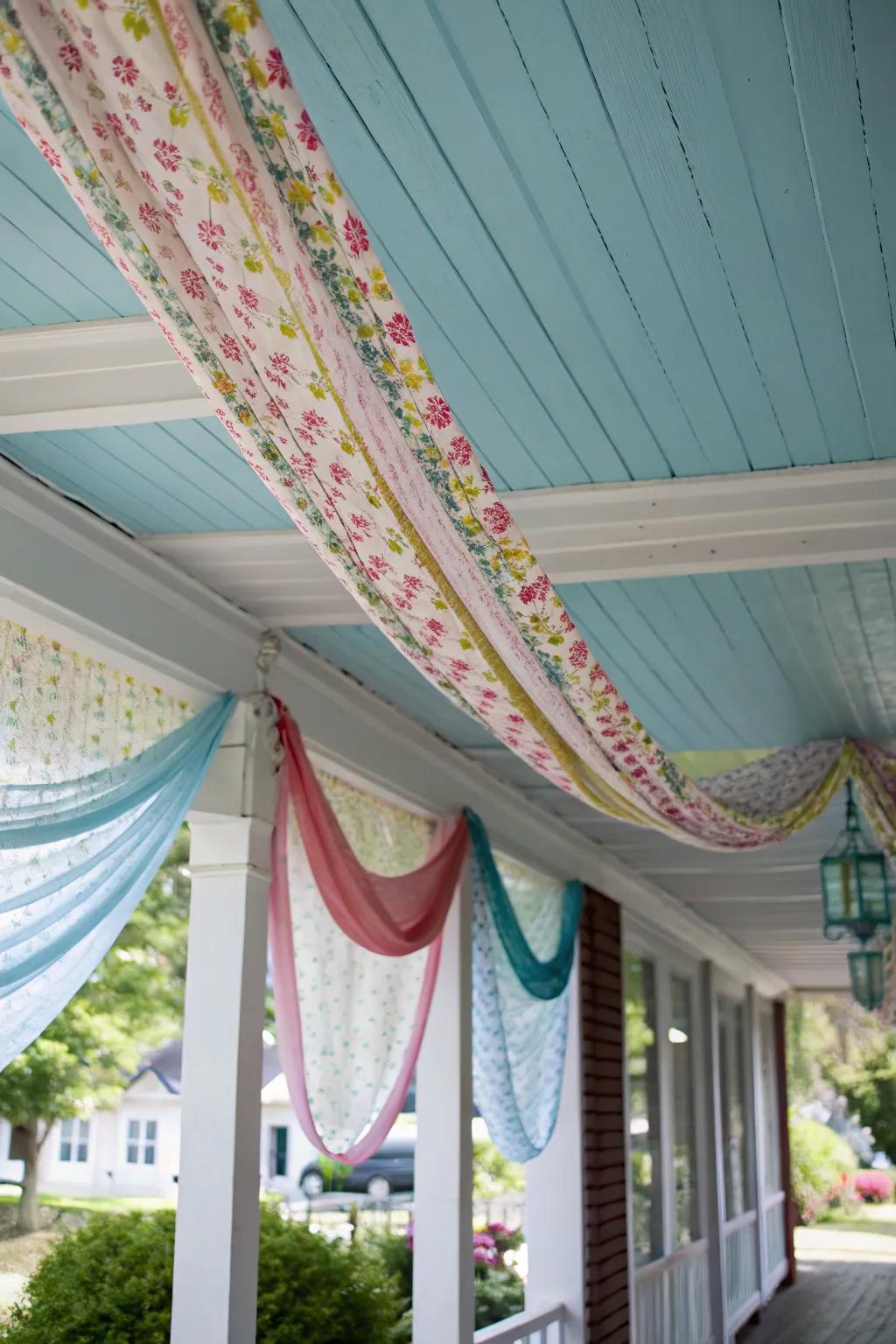 Fabric draping adds a whimsical and bohemian touch.