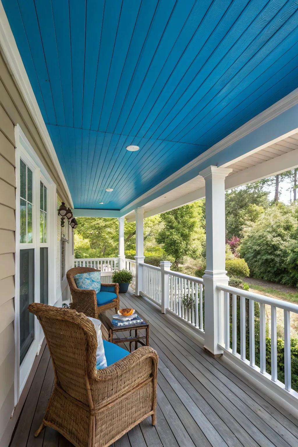 A bold painted ceiling adds a splash of personality.