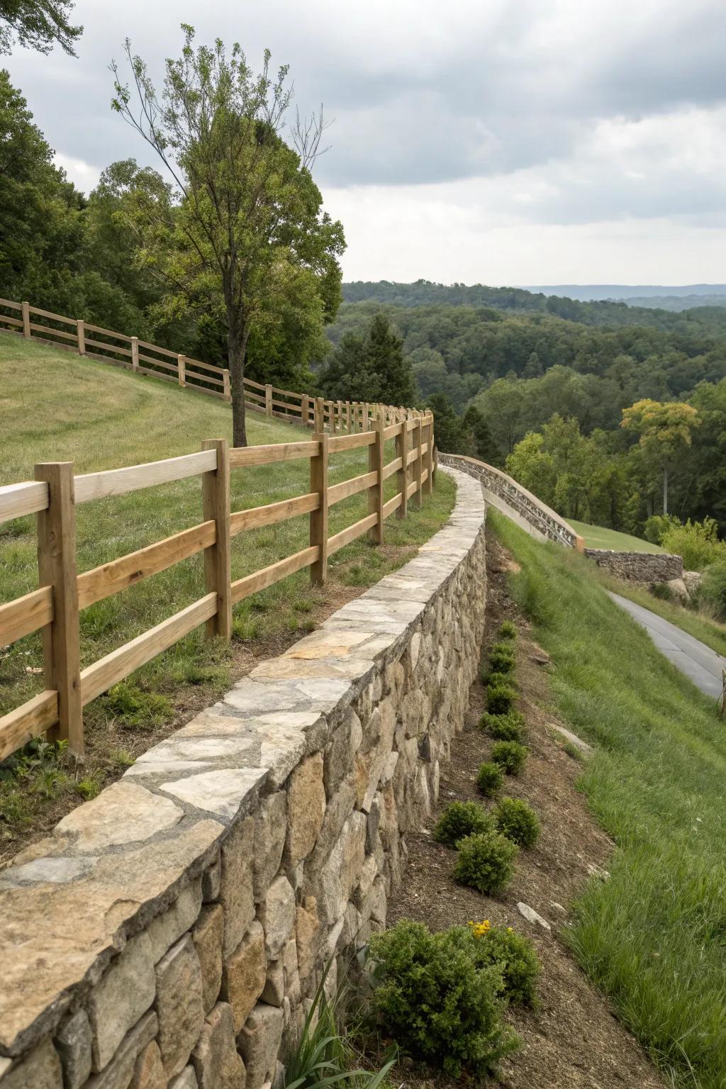 Fences with retaining walls add stability and style to slopes.