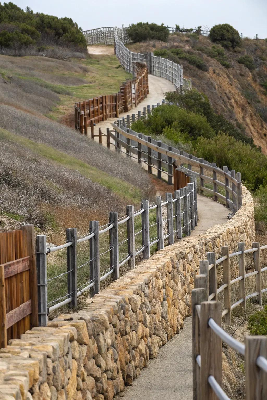 Combination fences offer versatile solutions for varied slopes.
