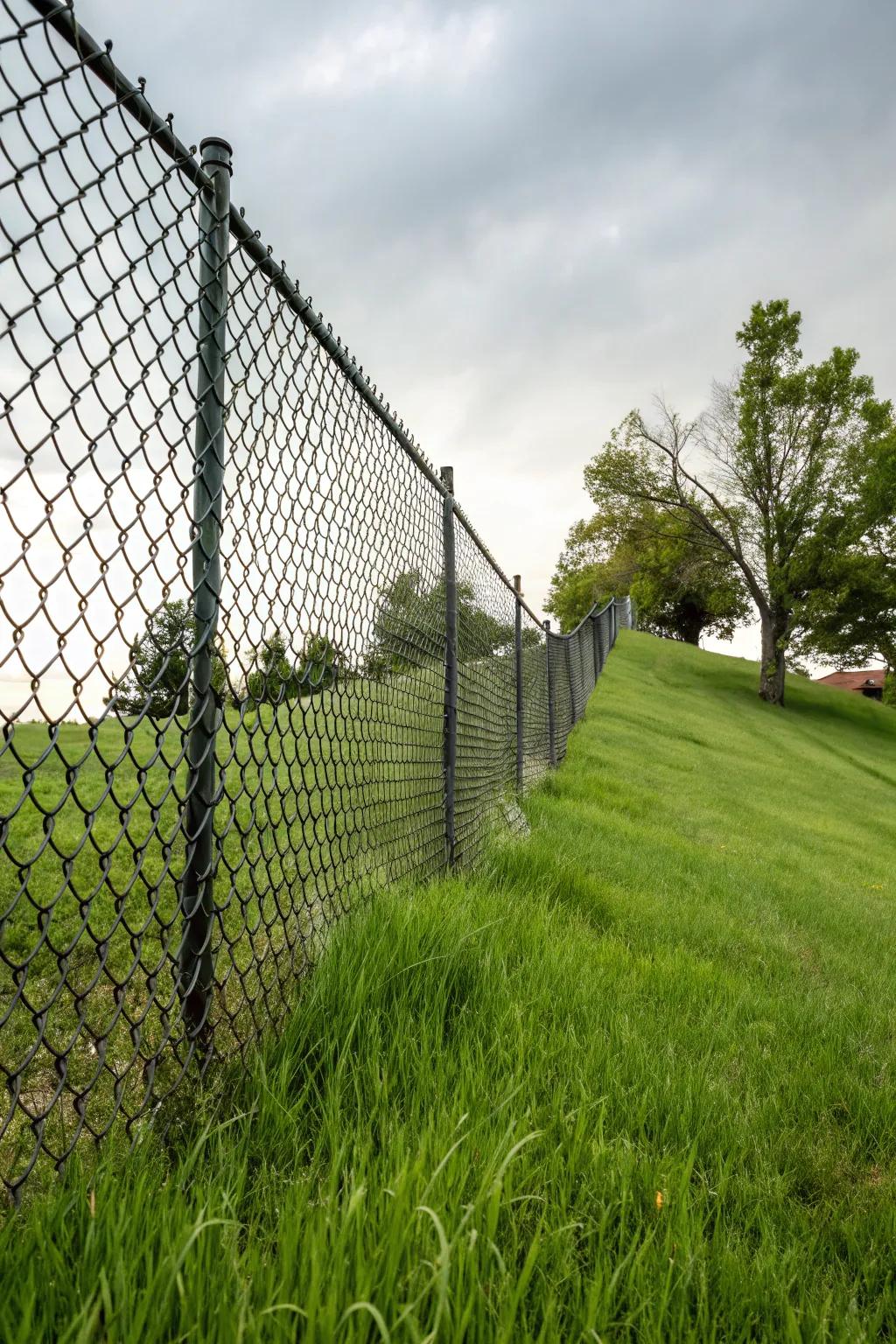 Chain link fences are practical for securing sloped areas.