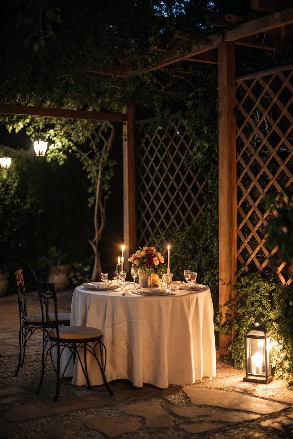 A romantic getaway under a half pergola.