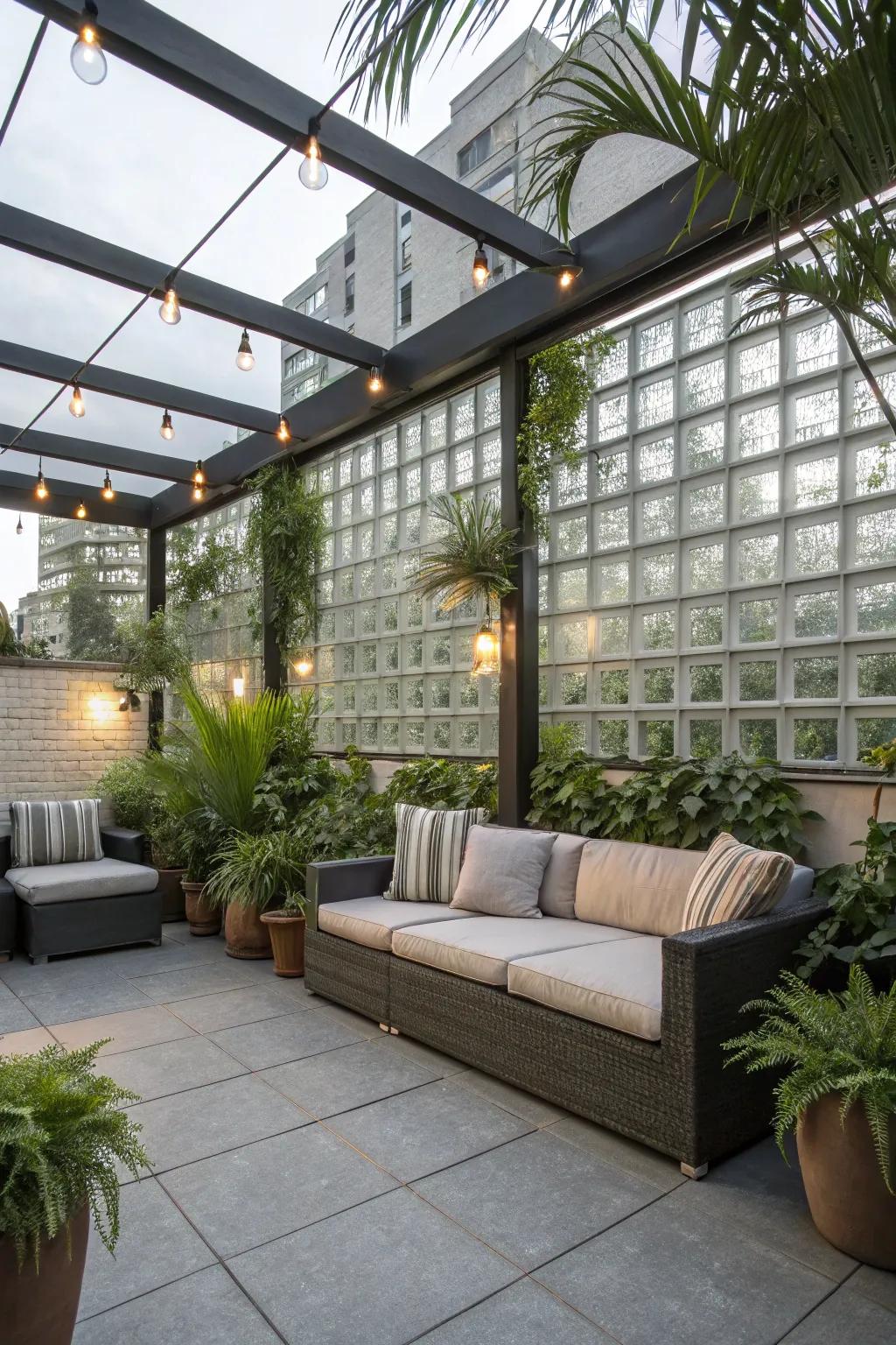 Modernize your patio with glowing glass block accents.