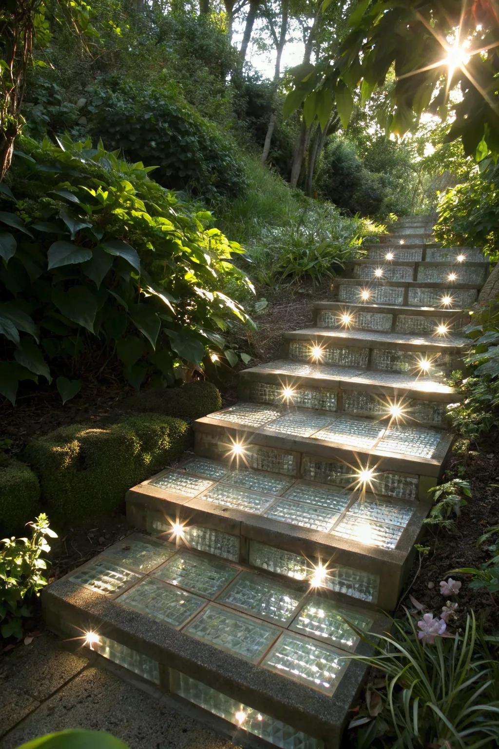 Add a whimsical touch to your garden with glass block steps.