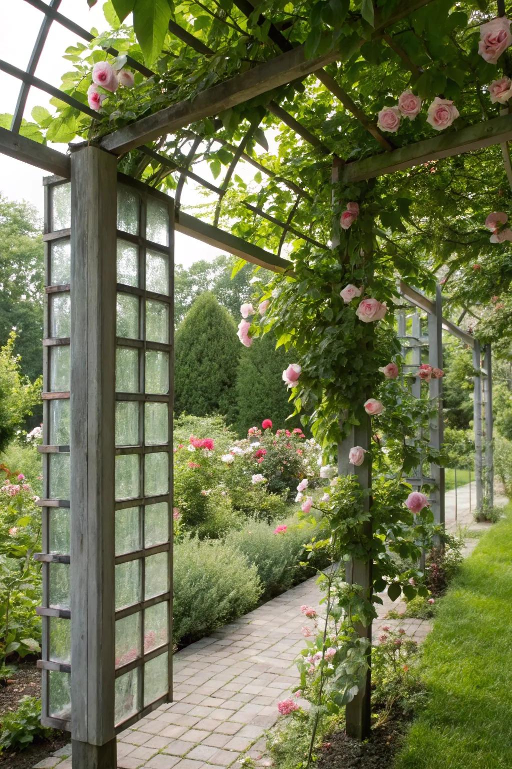 Support climbing plants with a beautiful glass block trellis.