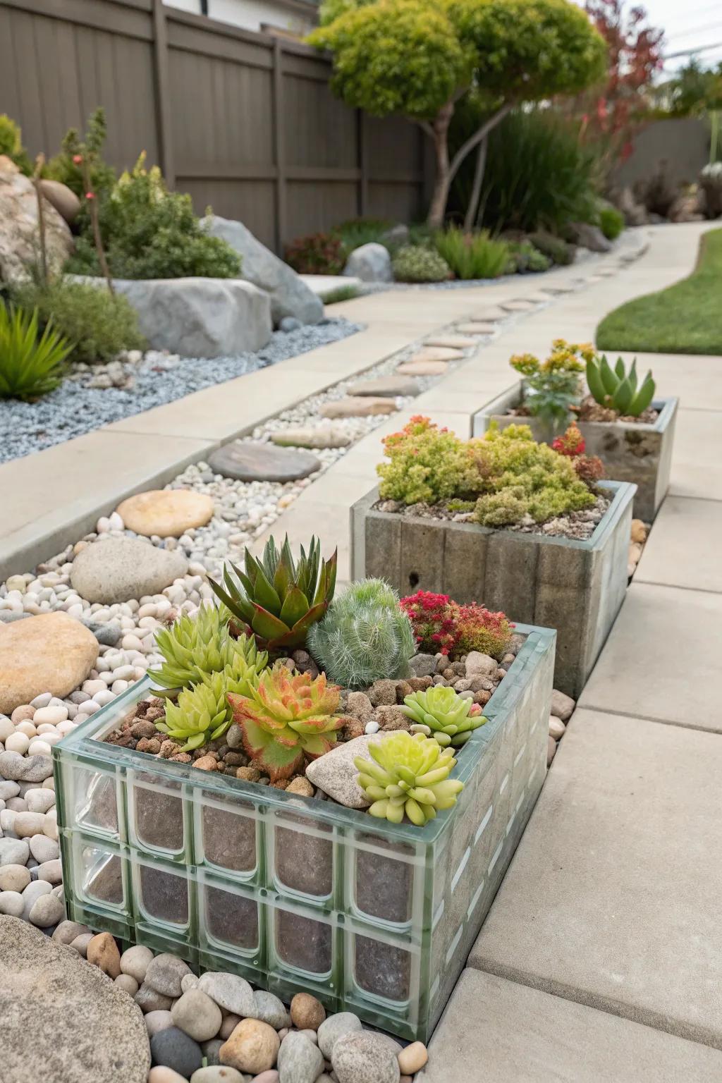 Glass block planters elevate your plant display with style.