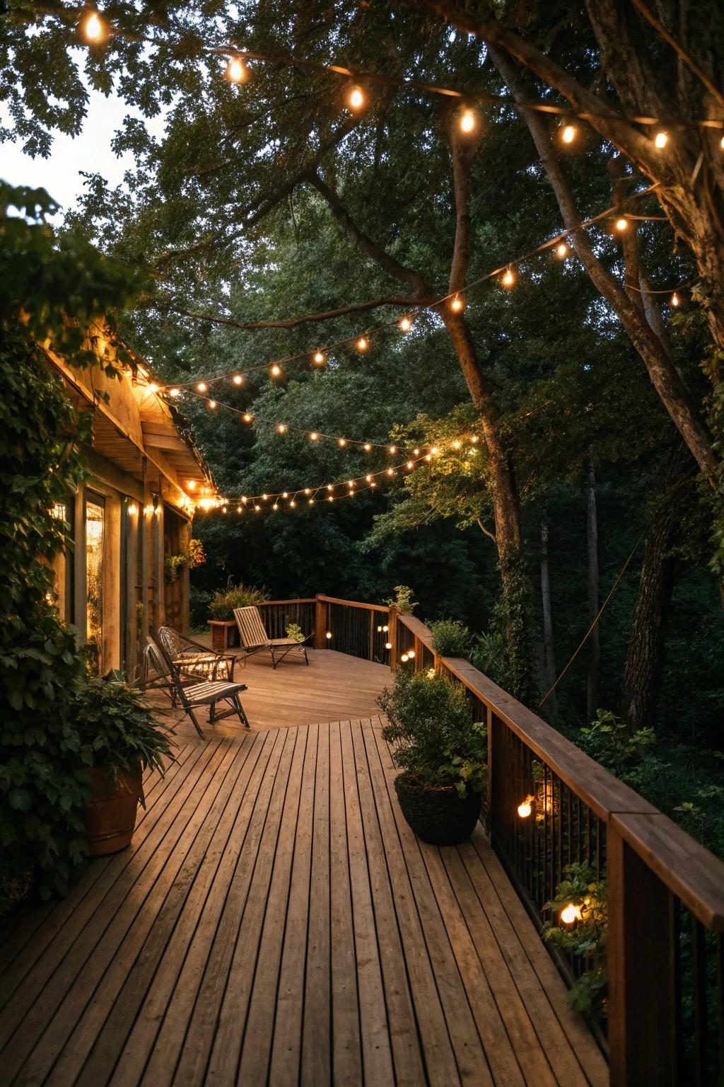 Ambient lighting transforms your deck into a magical retreat.