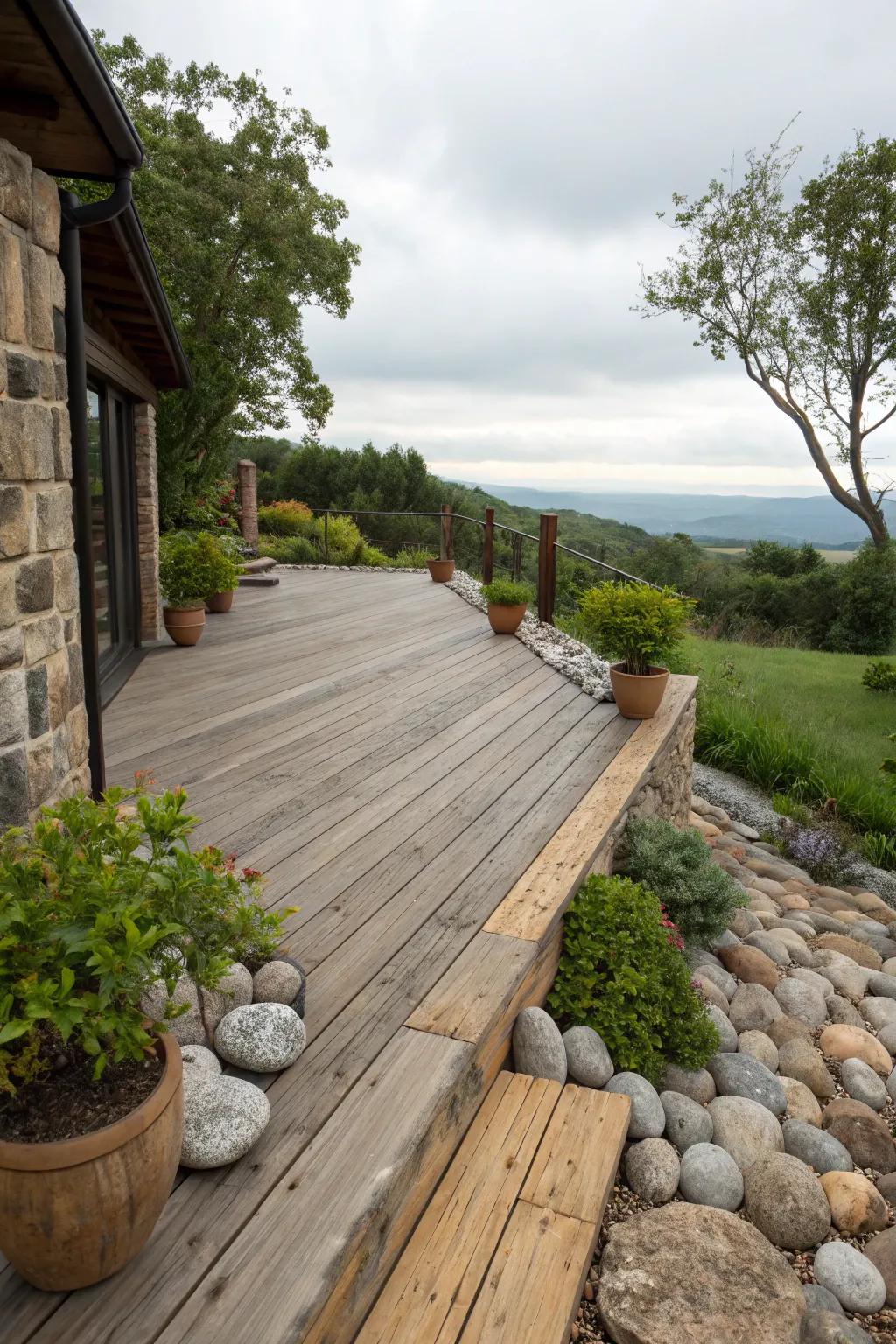 Stone elements add rustic elegance.