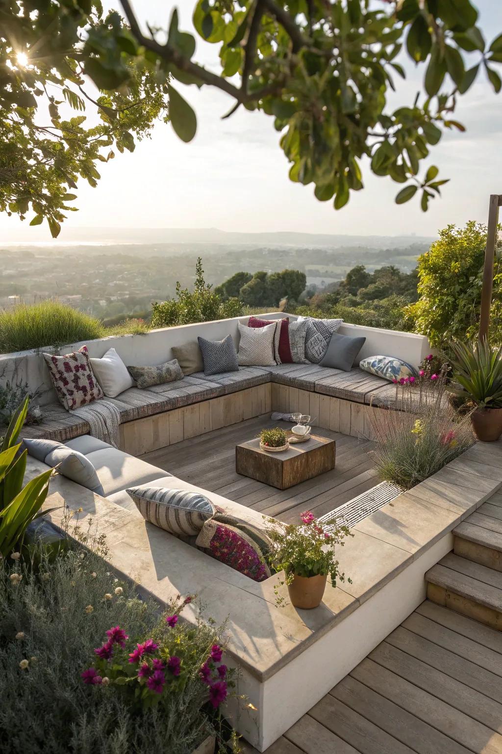 A sunken lounge adds a cozy dimension to your patio.