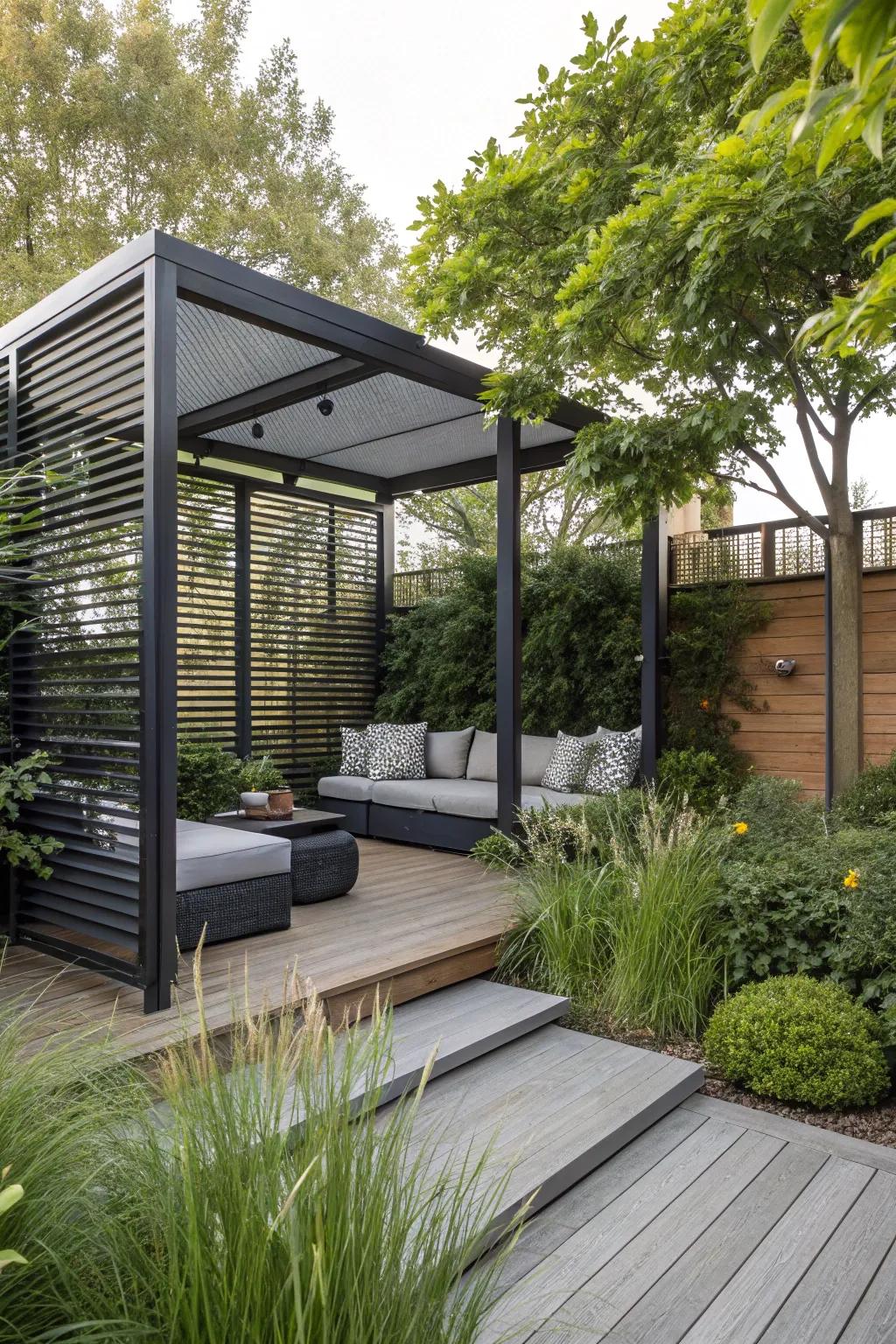 Privacy screens create a secluded retreat on your patio.