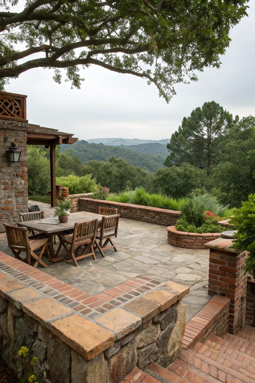 Stone and brick patios exude classic elegance.