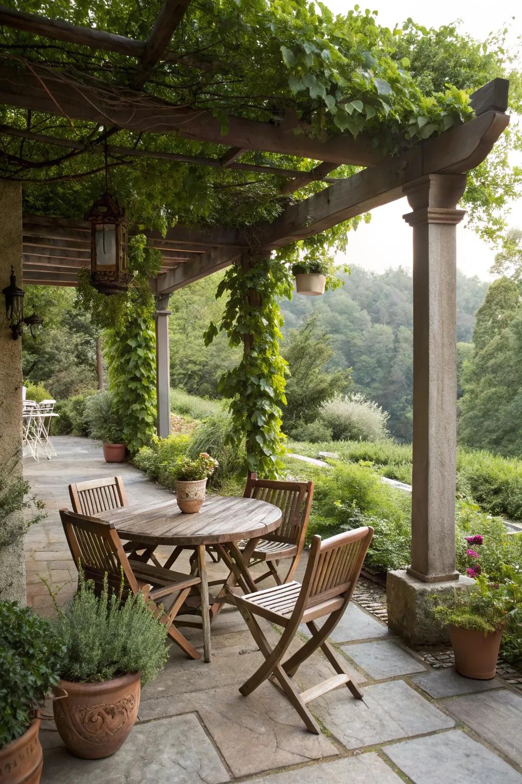 Rustic wood adds warmth and character to your patio.