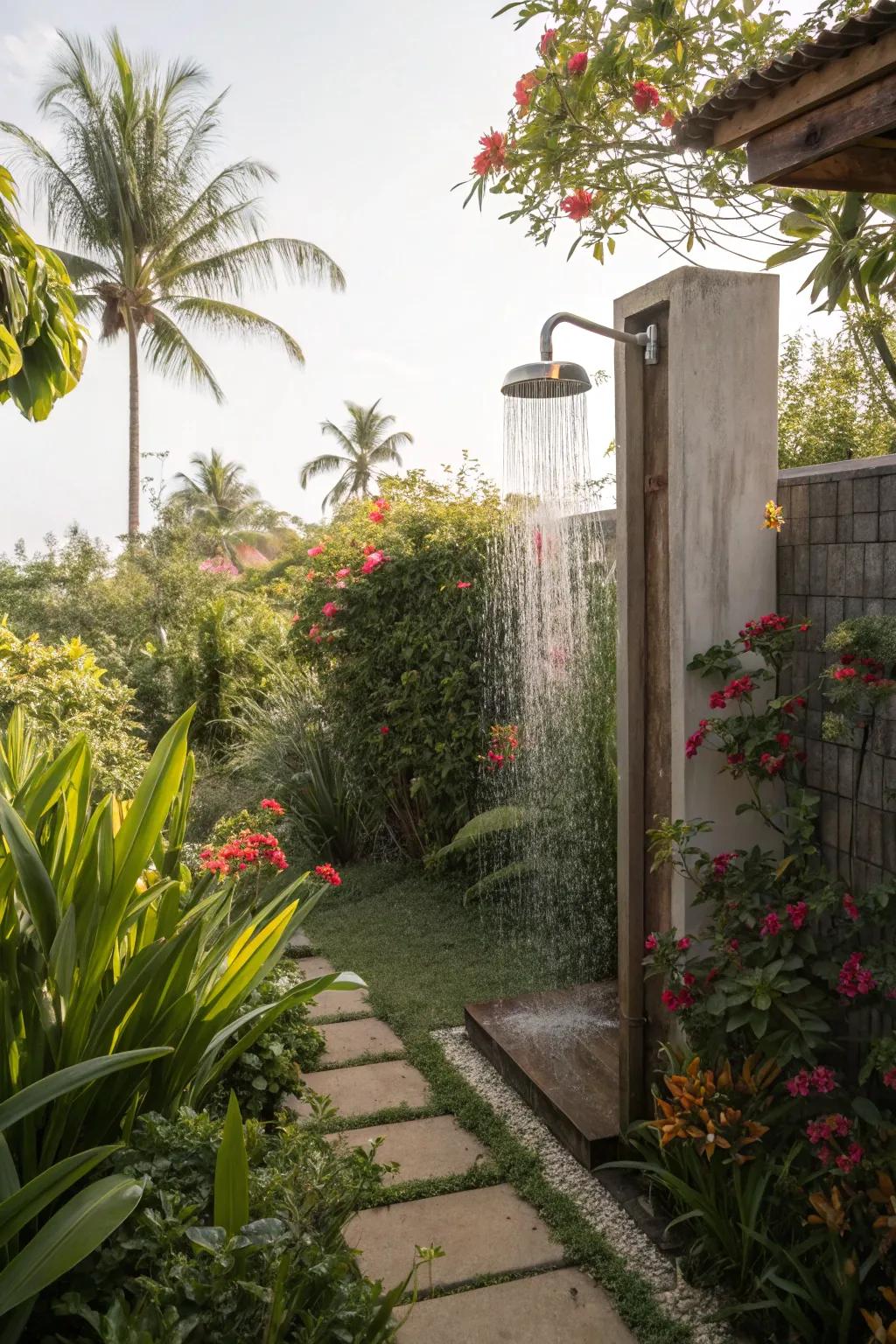 Find tranquility in a garden sanctuary shower setup.