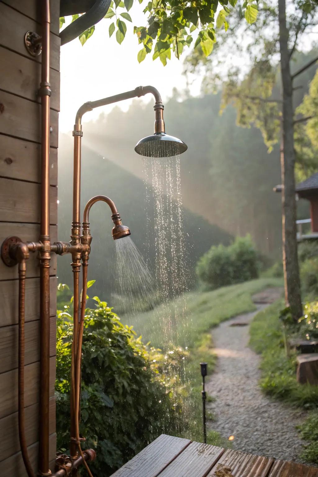 Bring elegance to your shower with vintage copper details.