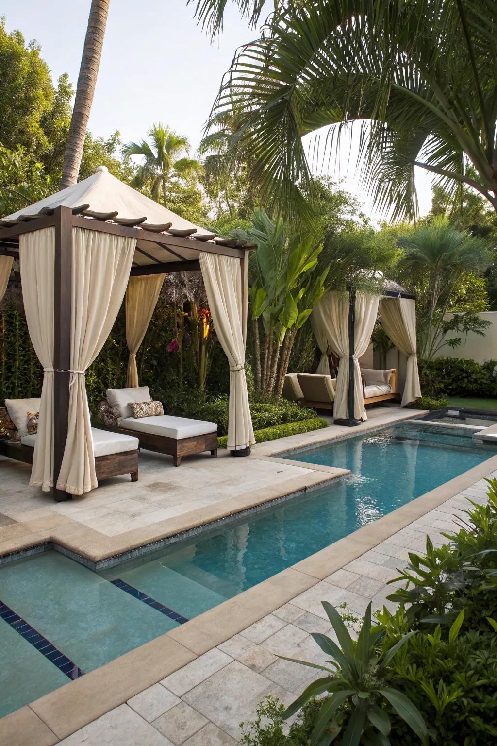 Relax in style with poolside cabanas.