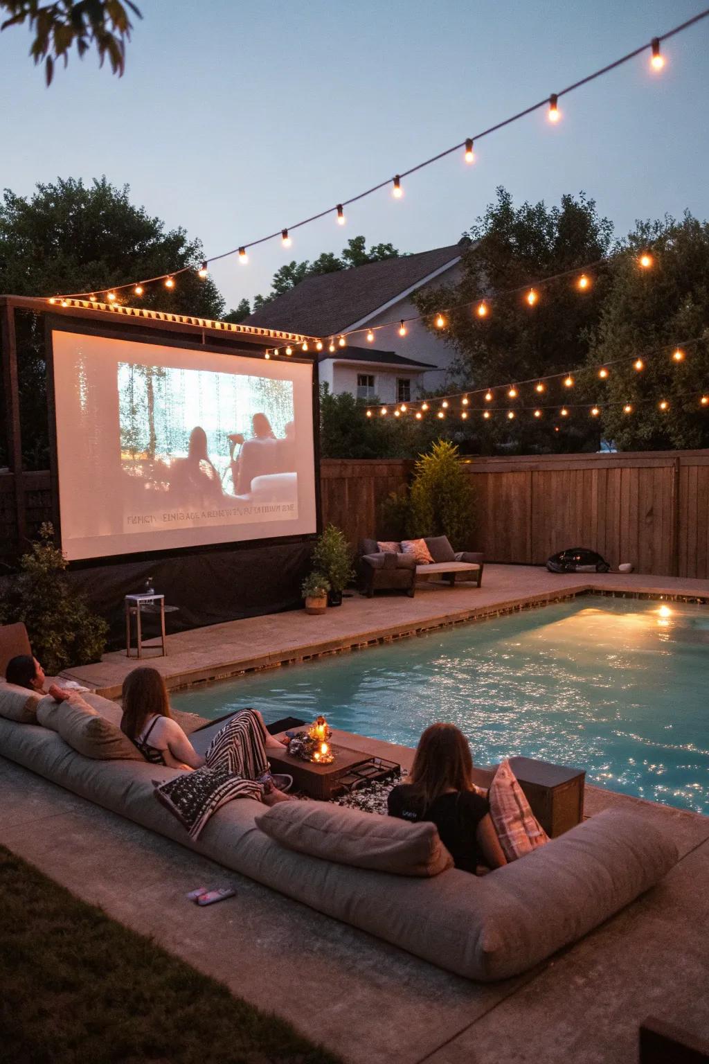 Enjoy movies under the stars with a poolside screen.