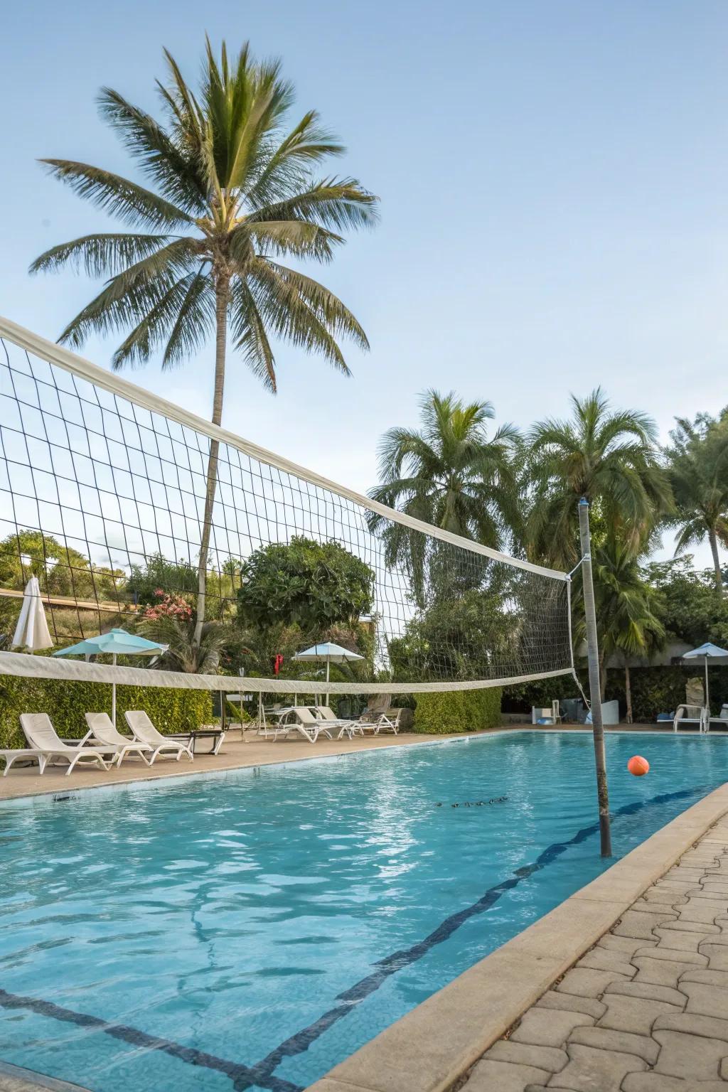 Dive into fun with a poolside volleyball setup.