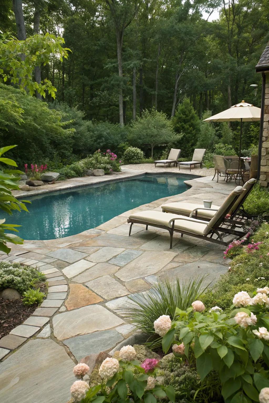 Enhance your pool's elegance with a natural stone deck.