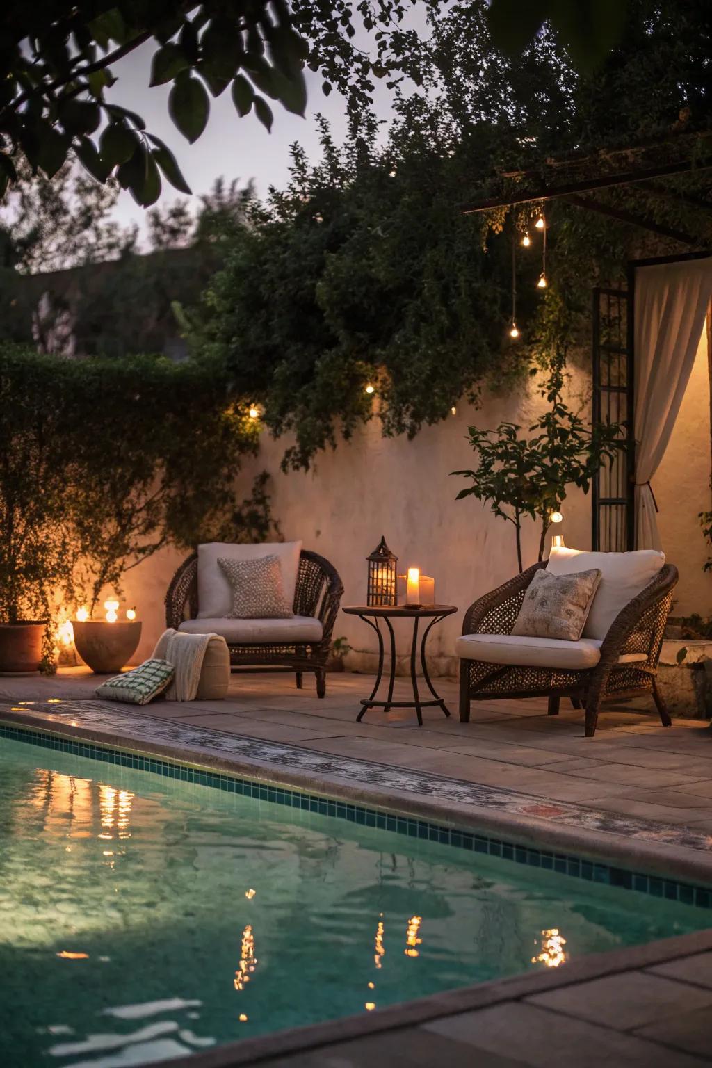 Set the mood with ambient pool lighting.