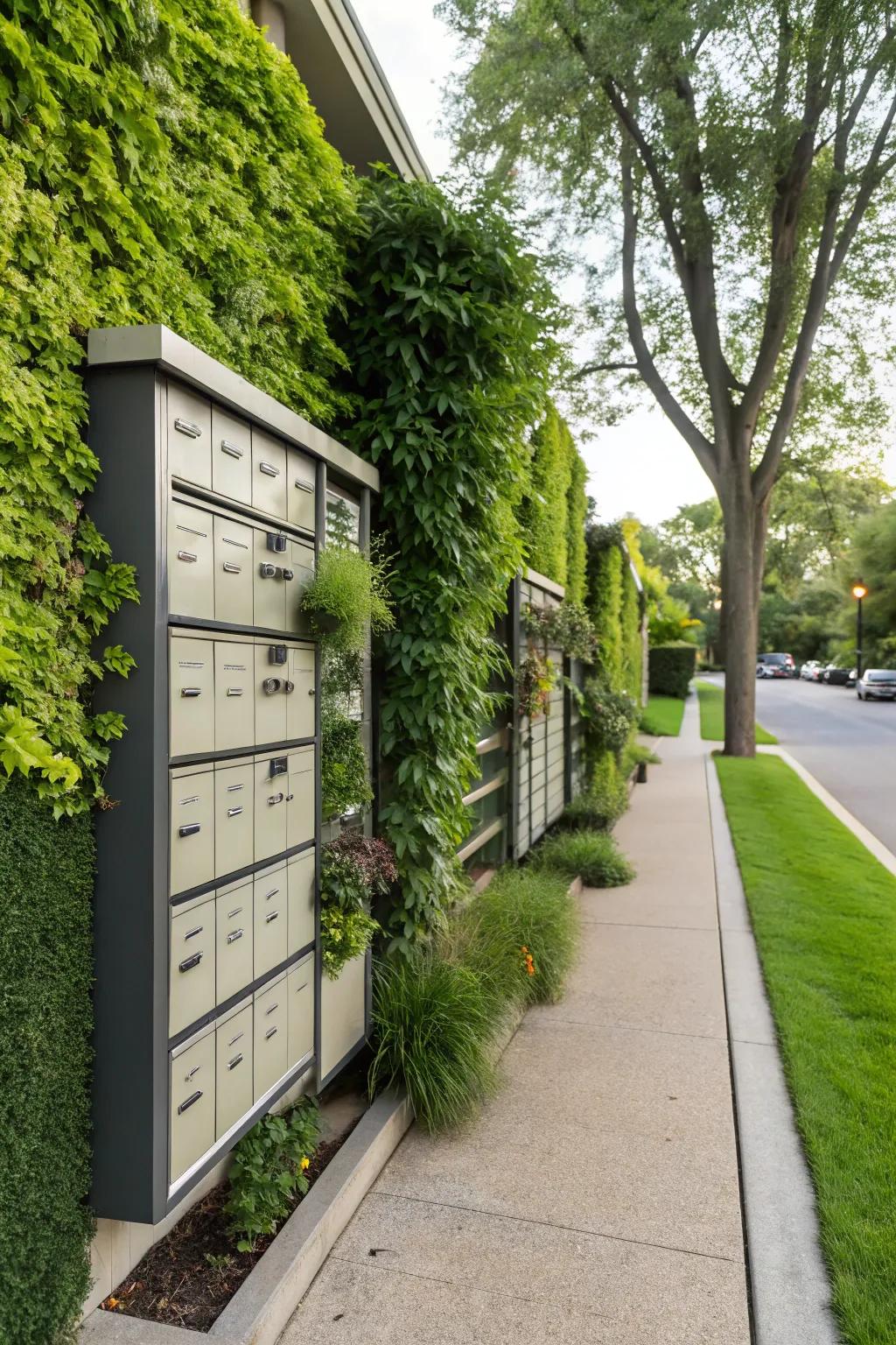 Nature meets function with vertical garden mailboxes.