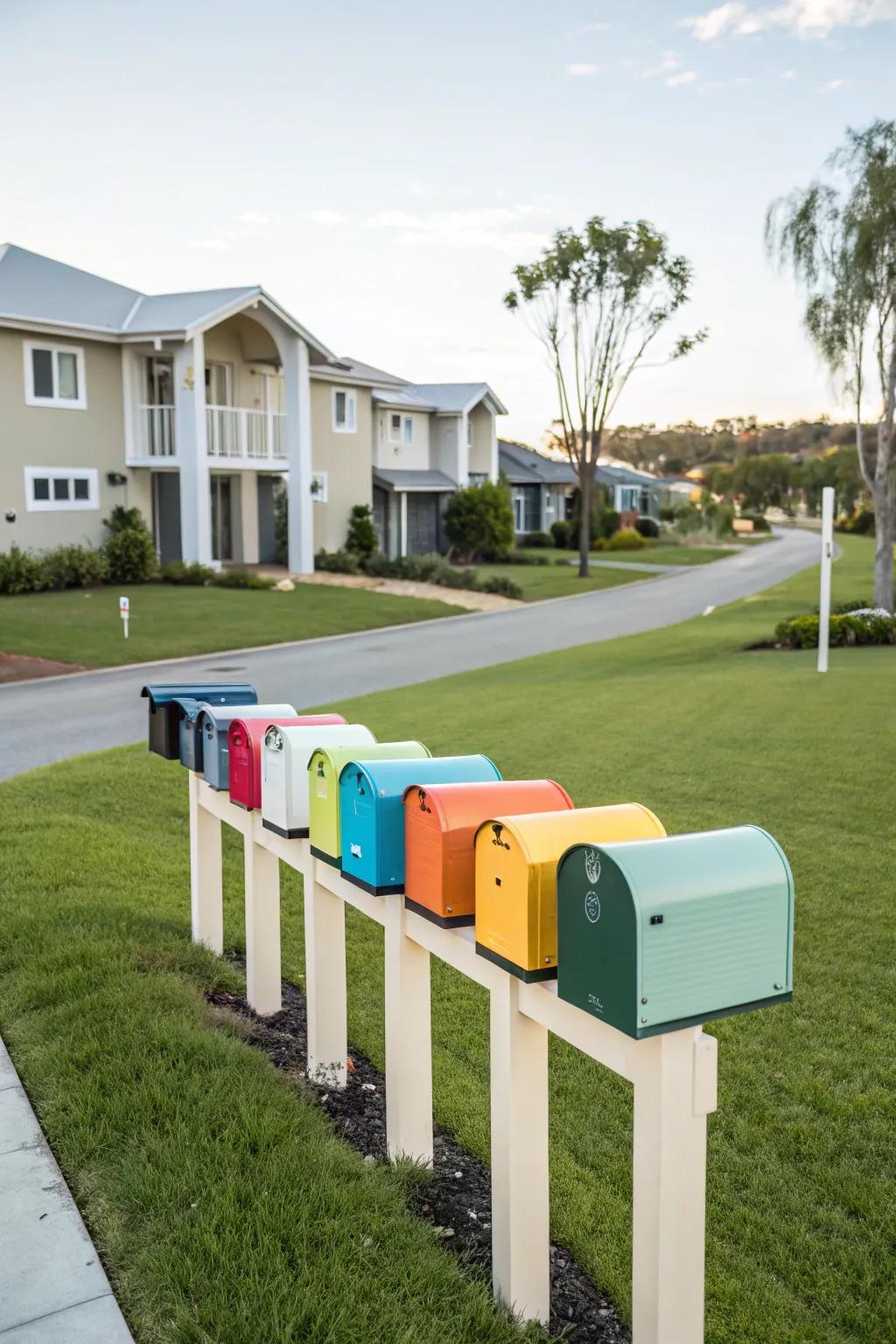 Harmony and style with color-coordinated mailboxes.