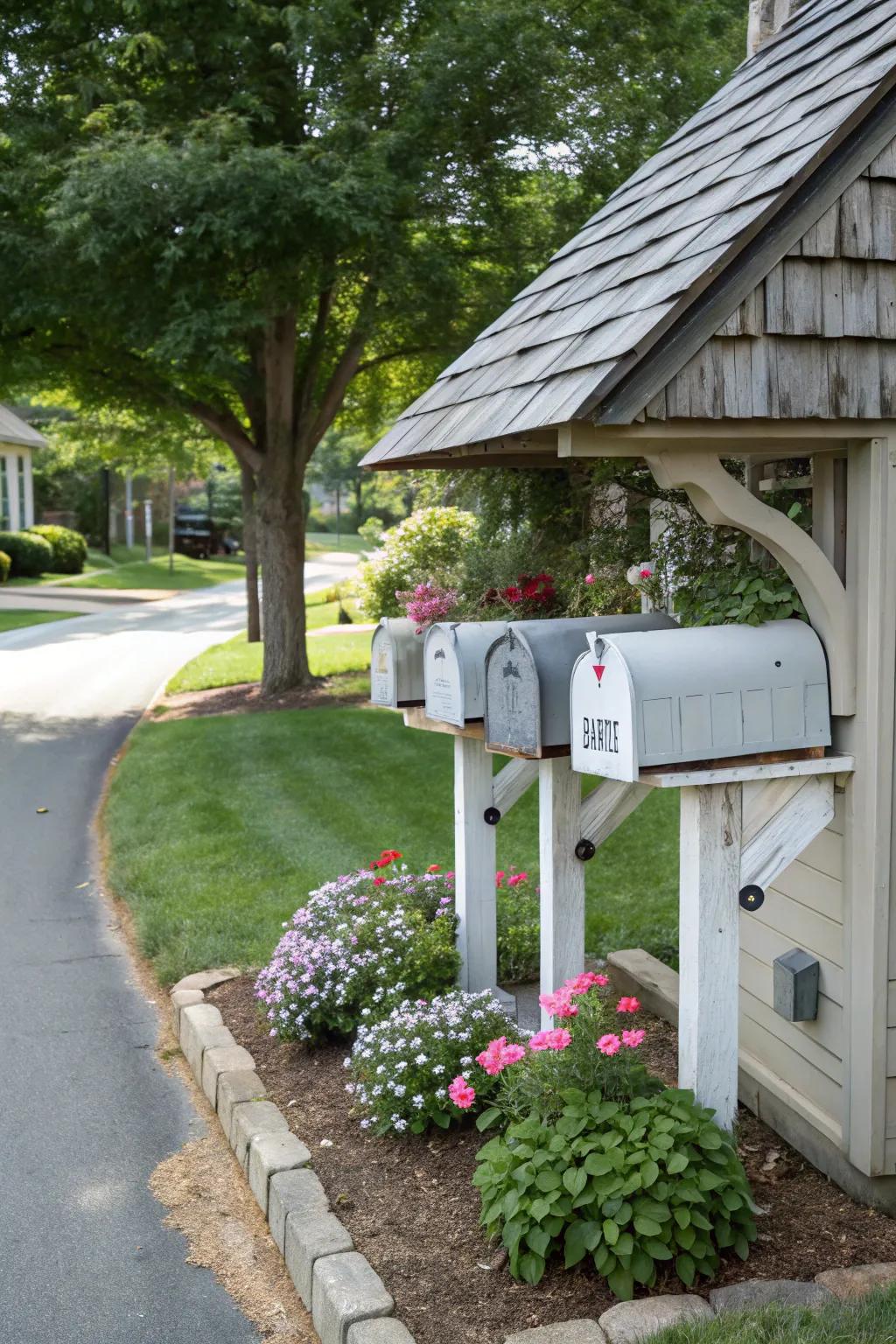 Weather-ready group mailboxes with a stylish roof.