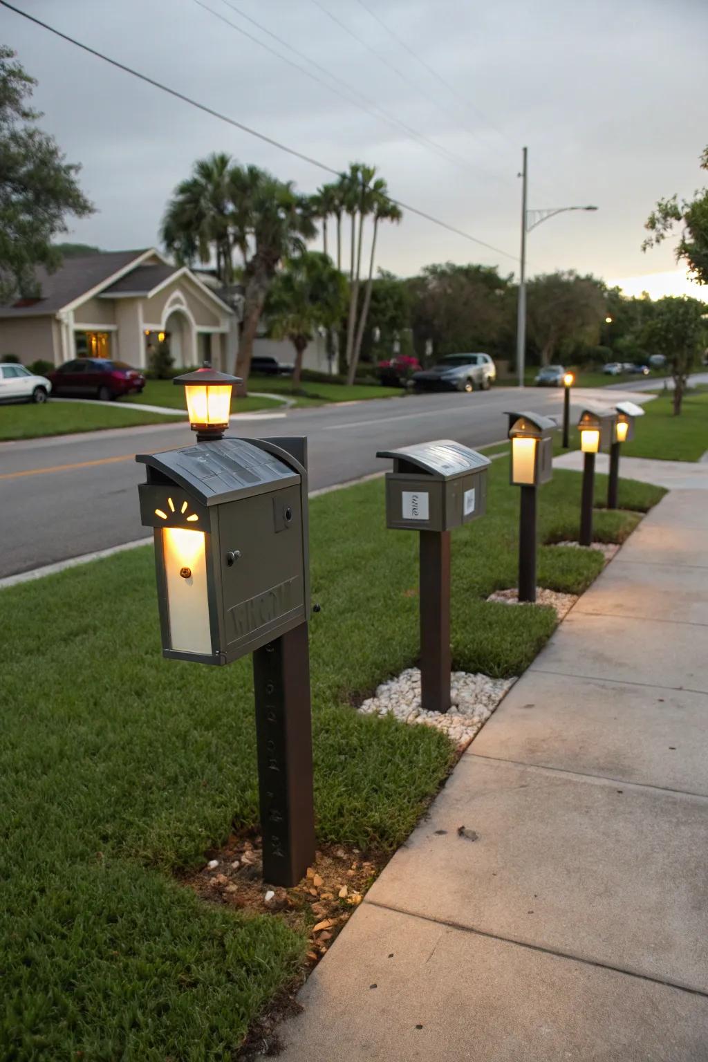 Illuminate your mailbox area with integrated lighting.
