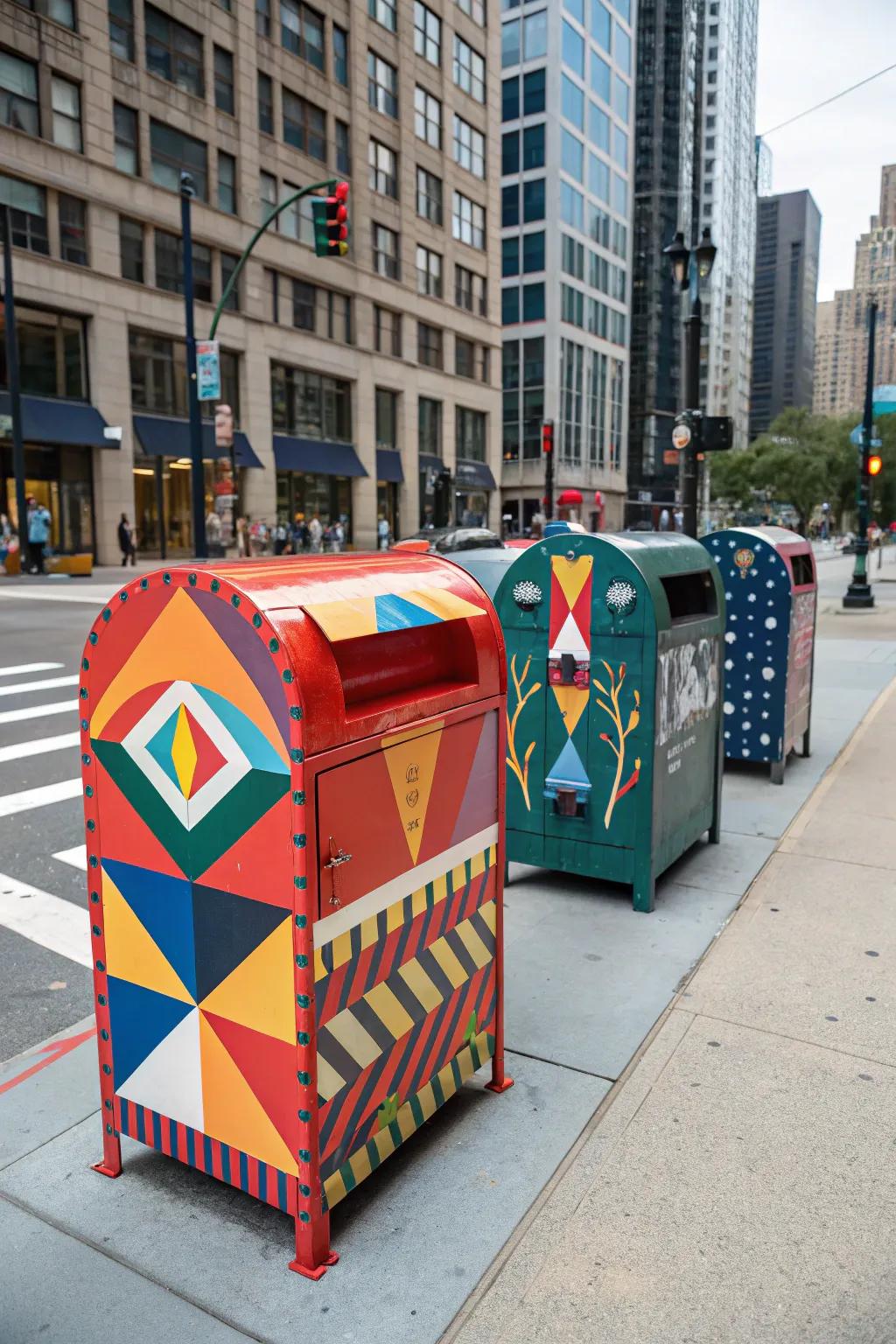 Make a statement with geometric-patterned mailboxes.