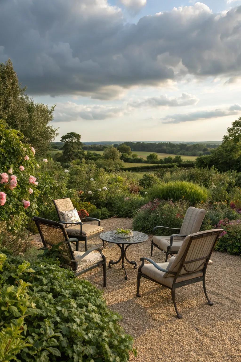 Pea gravel provides texture and excellent drainage for outdoor seating areas.