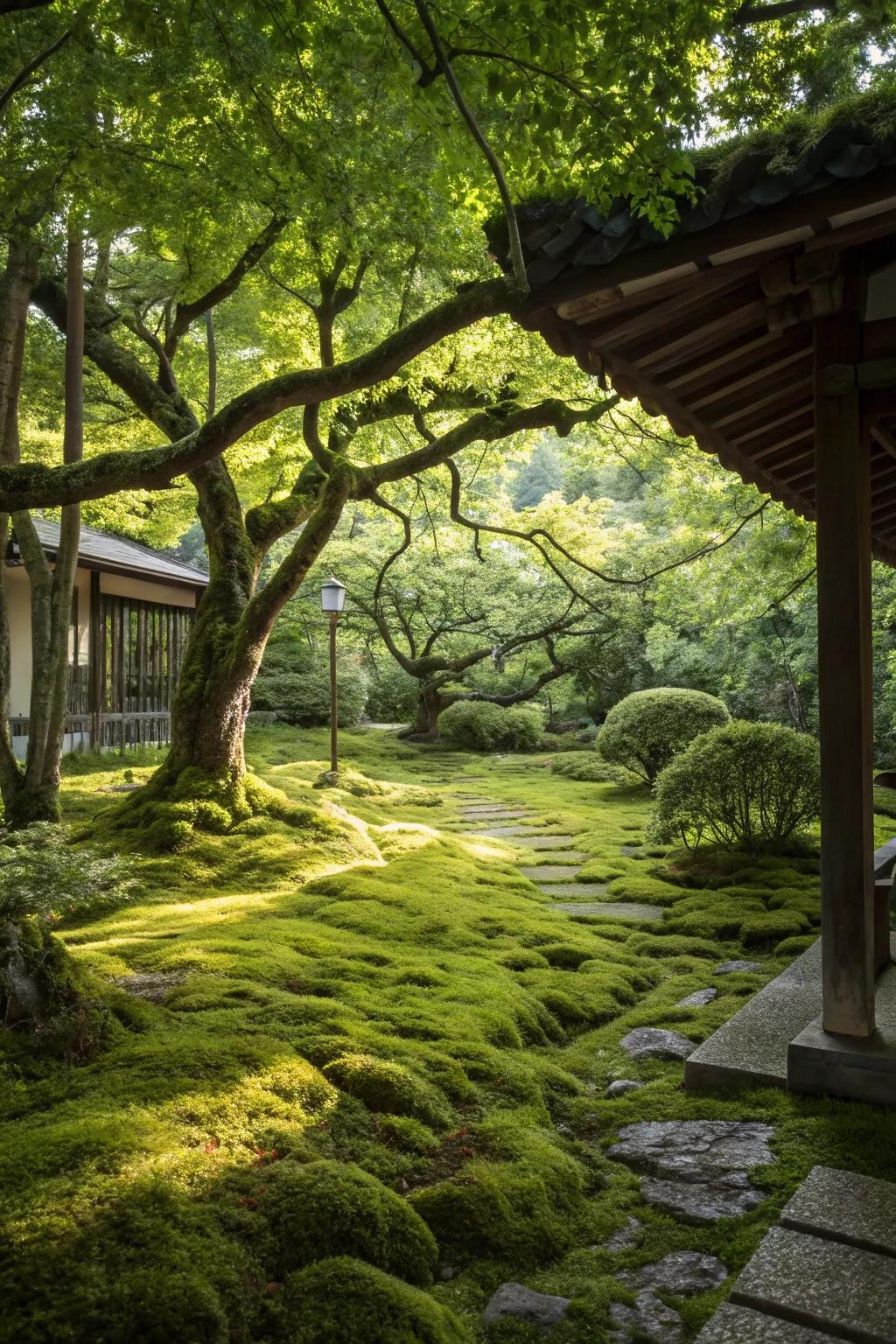 Moss adds a touch of enchantment to shaded areas.