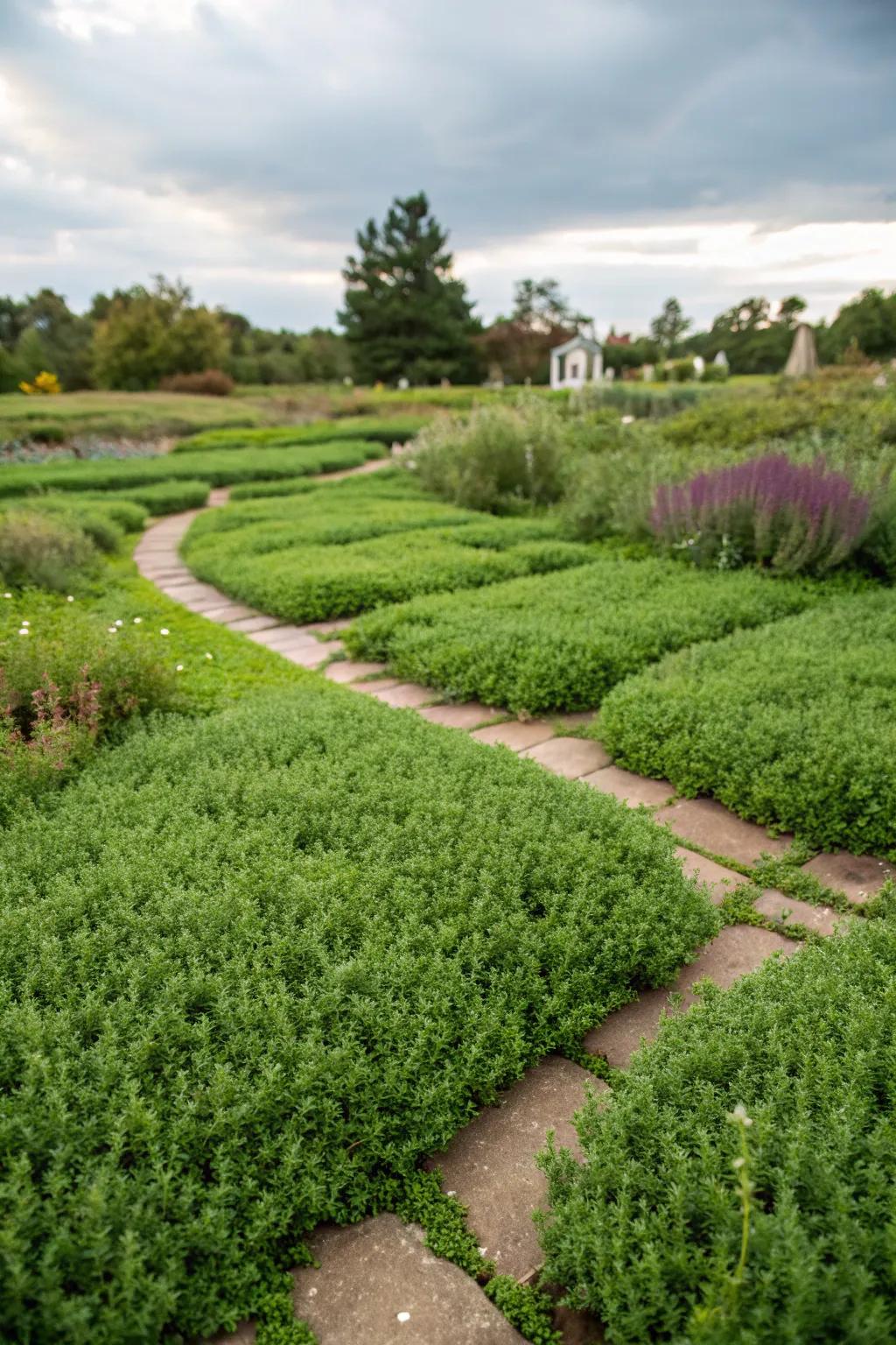 Thyme lawn combines durability with delightful fragrance for busy areas.