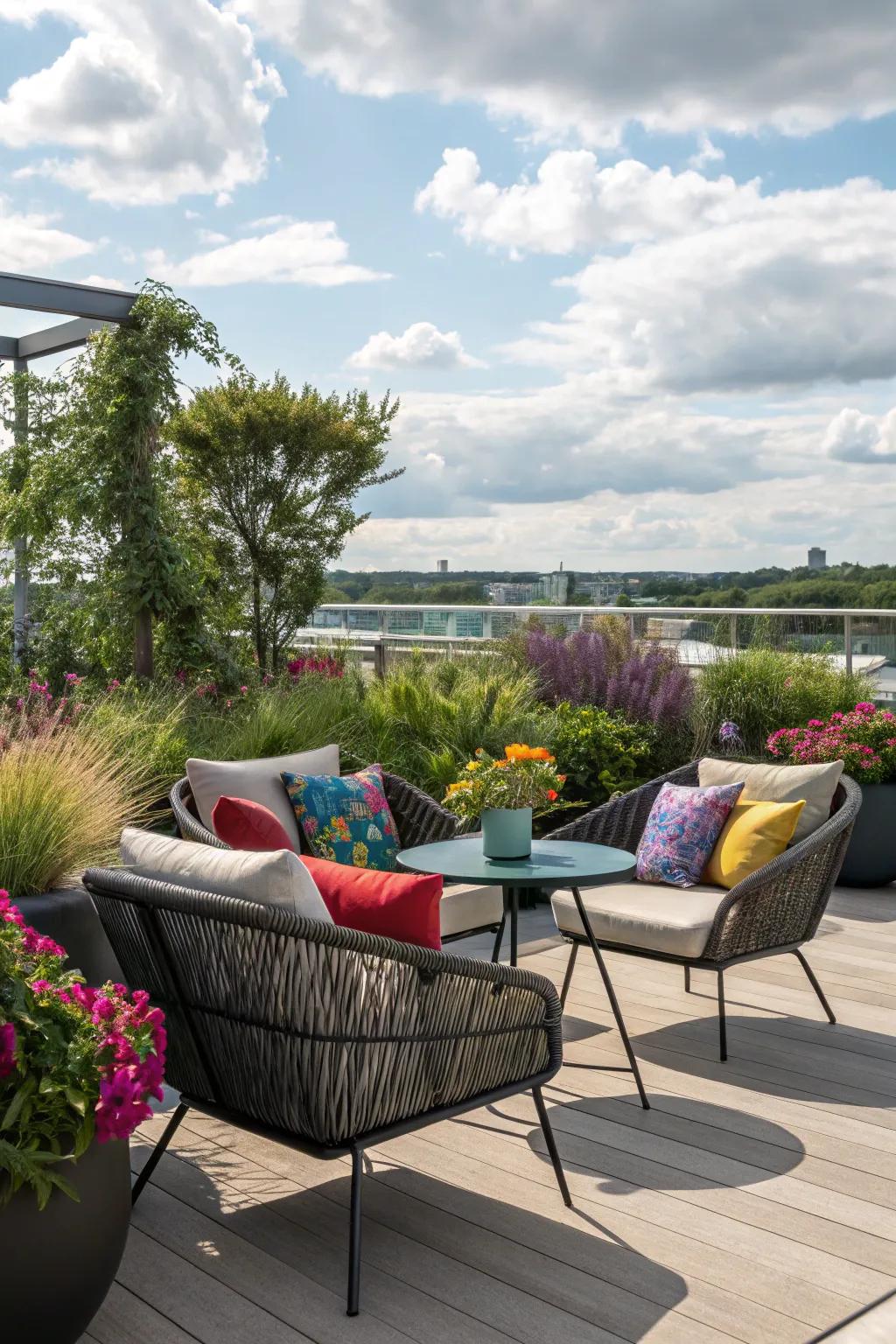 A contemporary outdoor living space with elegant seating.