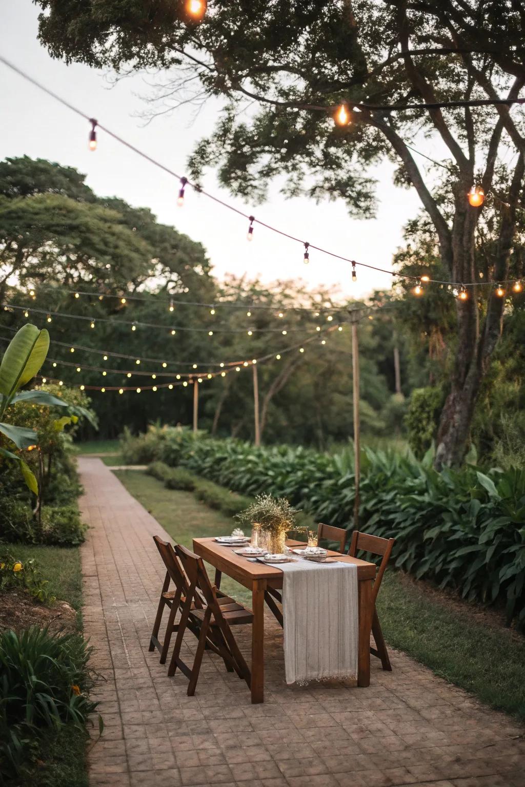 A chic outdoor dining area perfect for garden gatherings.