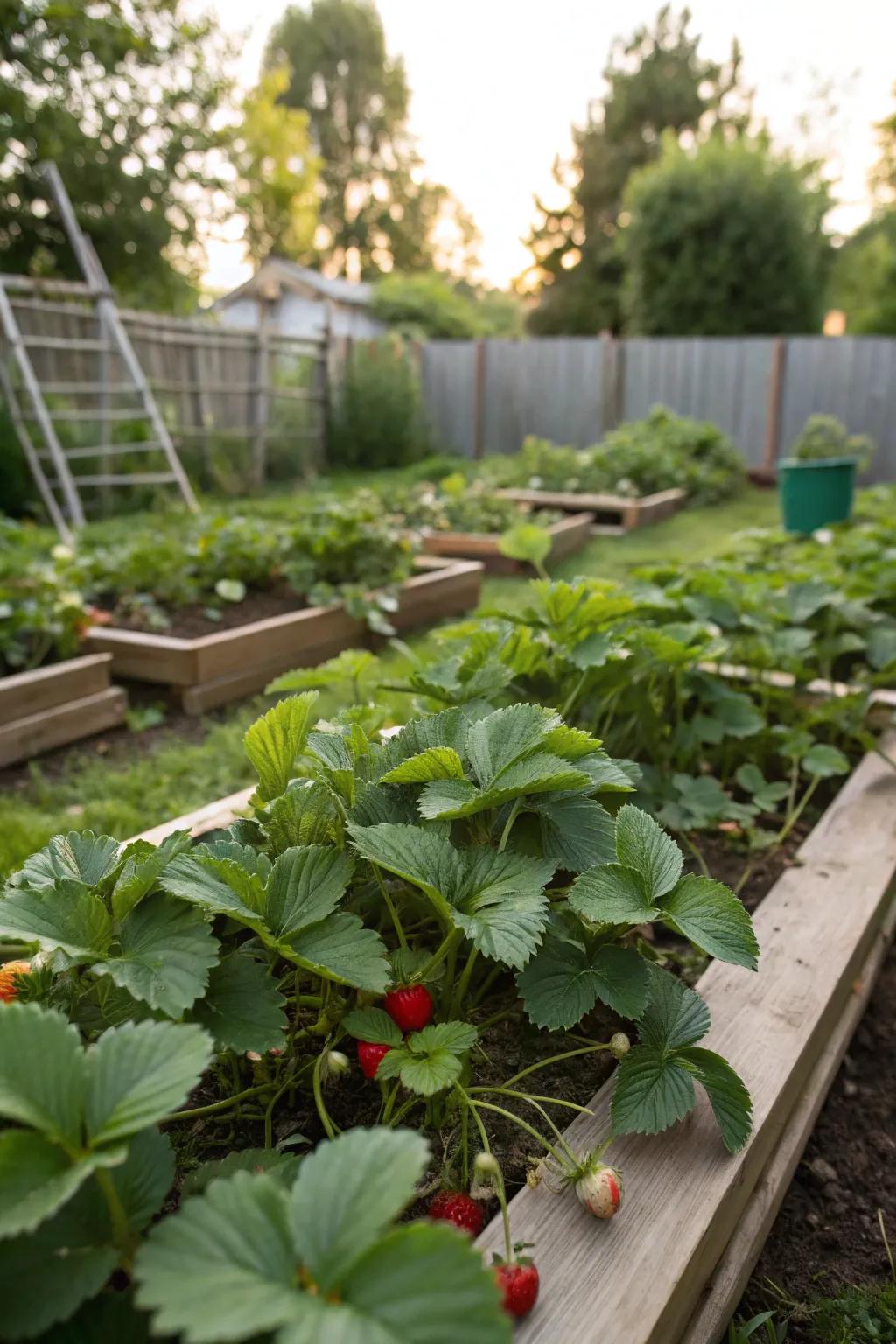 A community strawberry bed fostering connection and growth.